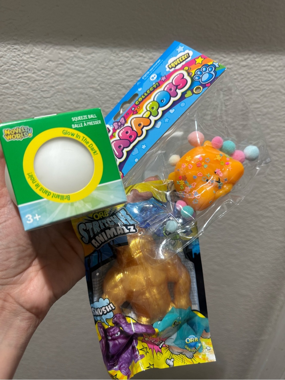 Bundle of 3 squishes. Taba ORB Monkey & Glow in the dark Squeeze Ball. NEW